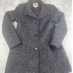 Anne Klein Womens Charcoal Grey Wool Blend Boucle Walker Coat Size PS